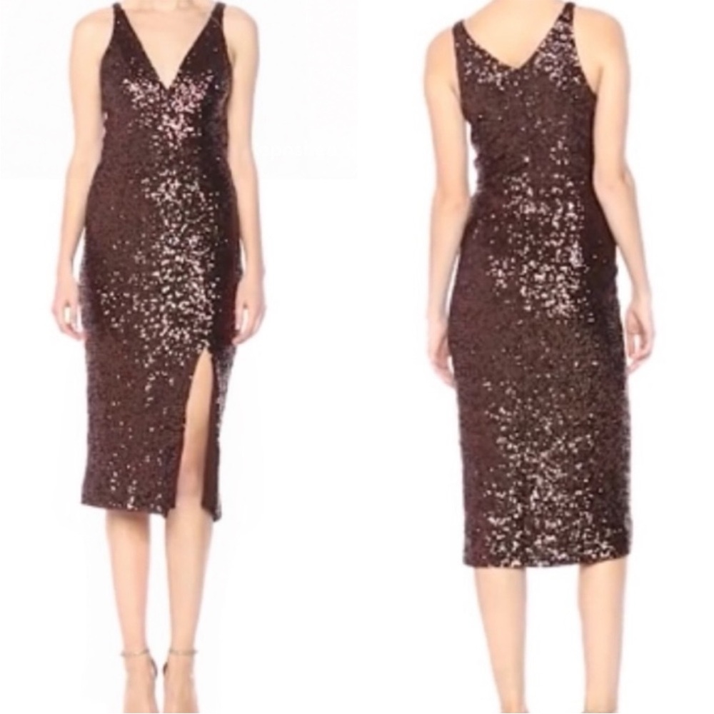Black Dress the Population sequin midi dress